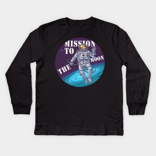 Funny Mission To The Moon Doge-1 Dogecoin Hodl Crypto Kids Long Sleeve T-Shirt